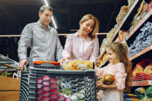 Picture4 A family shopping together in a supermarket.
