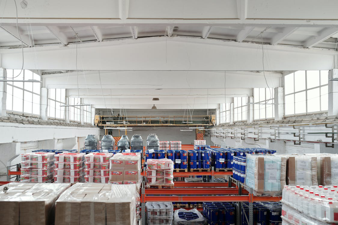 An image of products stored in a warehouse